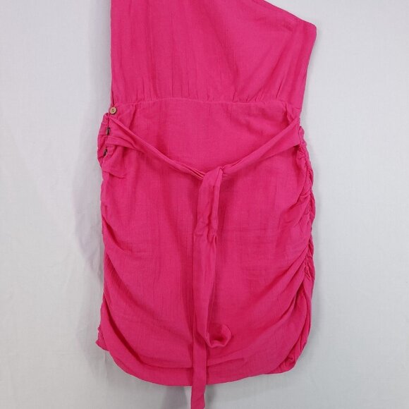Free People Mini Dress Size Small One Shoulder Side Button Up Ruched Bodycon - Picture 6 of 15